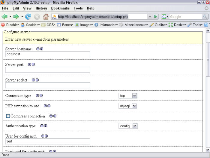 phpMyAdmin add server section